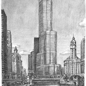 Drawing of Chicago Riverfront - Urban Artworks