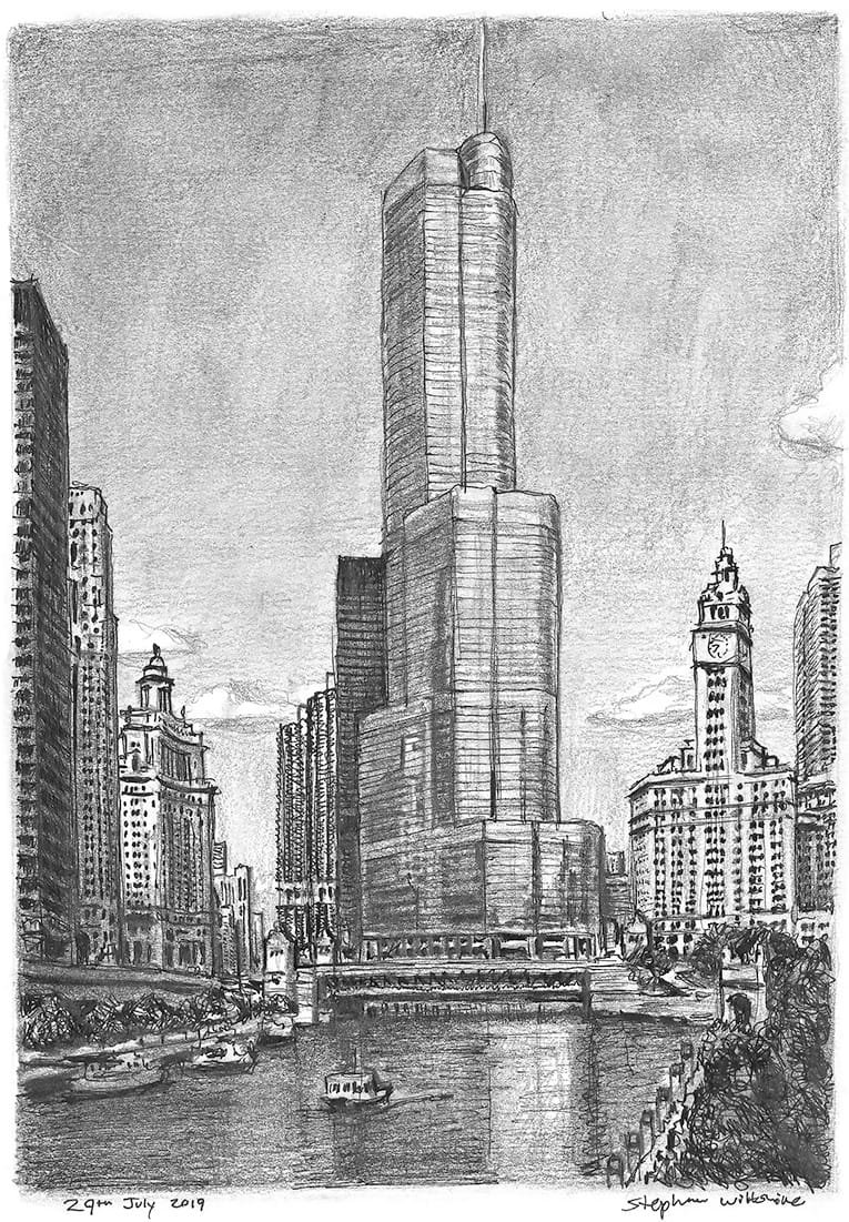 Drawing of Chicago Riverfront - Urban Artworks