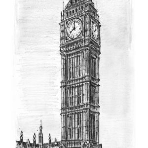 Drawing of Elizabeth Tower, Big Ben, London