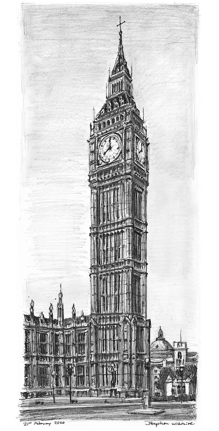 Drawing of Elizabeth Tower, Big Ben, London