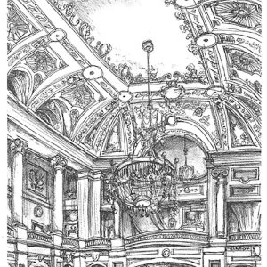 Drawing of A lavish interior at the Chicago Theater