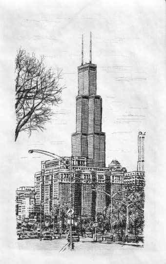 Drawing of Chicago, Sears Tower 2003