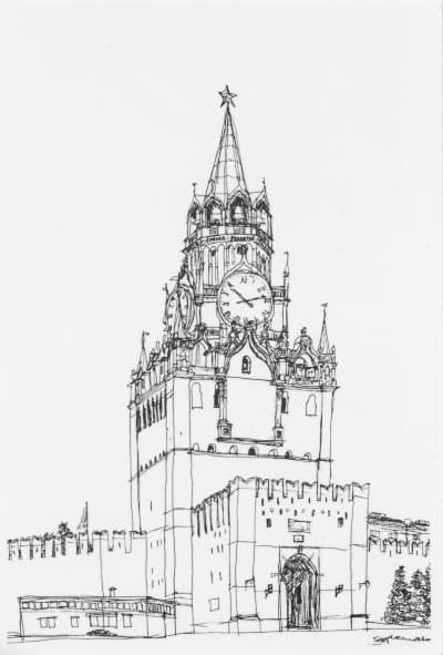 Drawing of Spaasky Tower, Kremlin