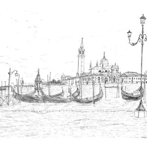 Drawing of San Giorgio Maggiore and gondolas