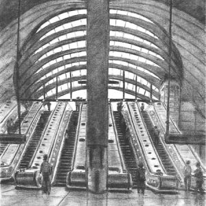 Drawing of Canary Wharf underground station 2002