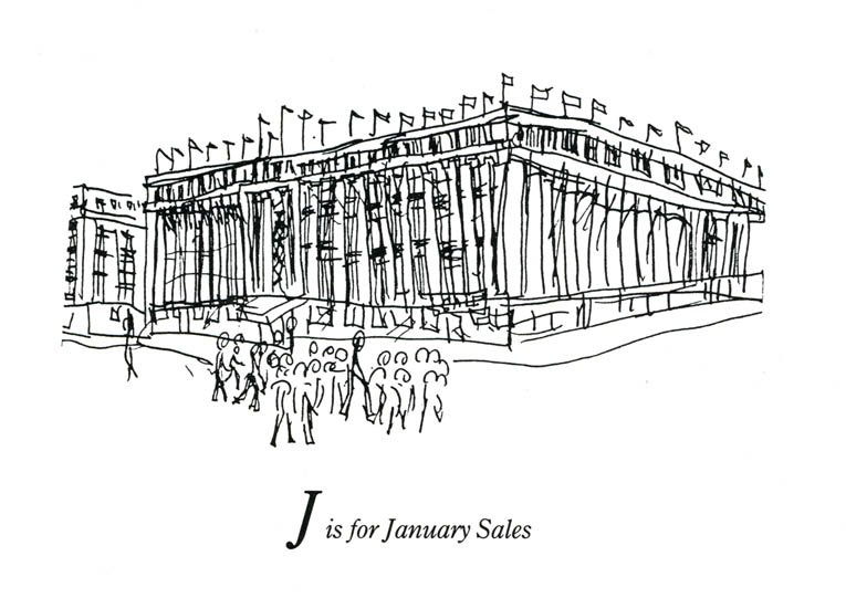 Drawing of London Alphabet - J for January sales