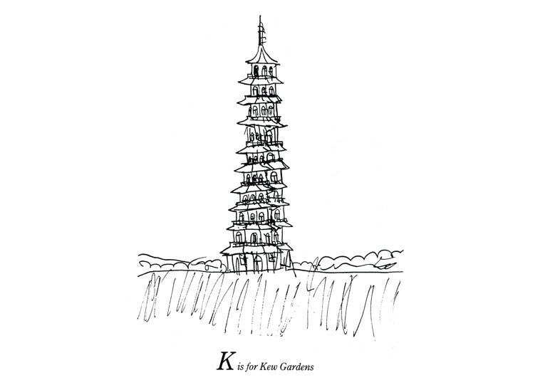 Drawing of London Alphabet - K for Kew Gardens