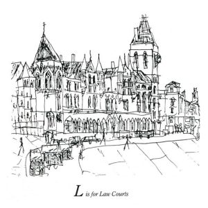 Drawing of London Alphabet - L for Law Courts