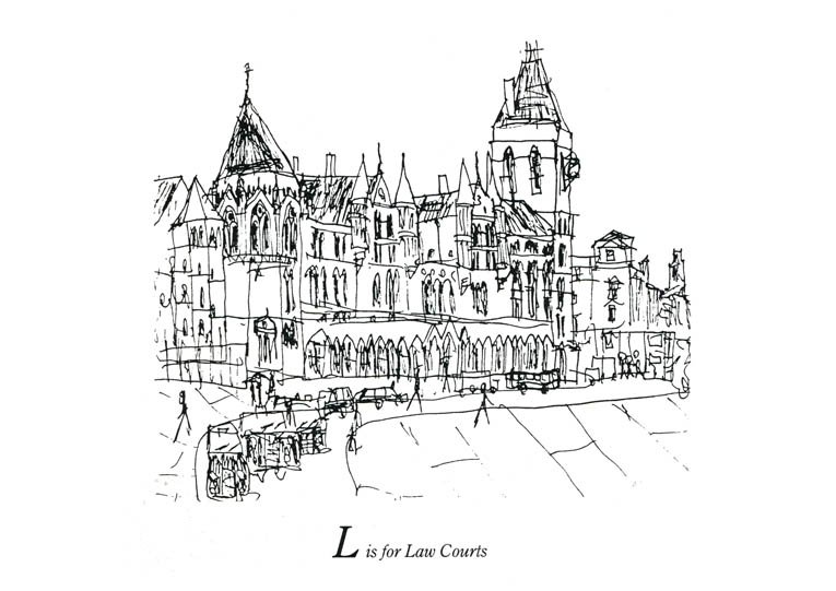 Drawing of London Alphabet - L for Law Courts