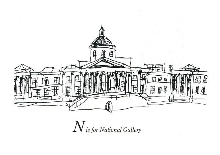 Drawing of London Alphabet - N for National Gallery