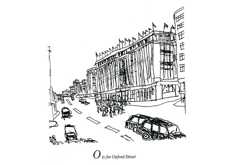 Drawing of London Alphabet - O for Oxford Street