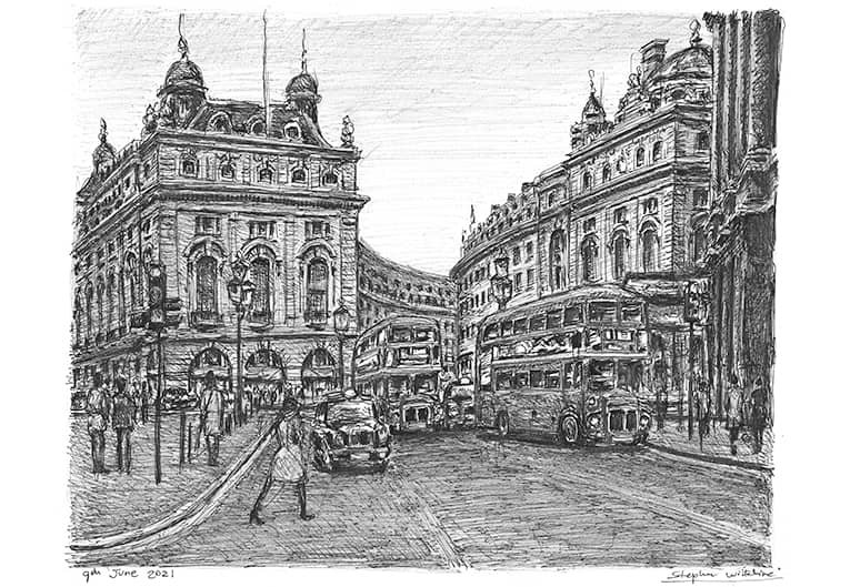 Drawing of Piccadilly Circus, London