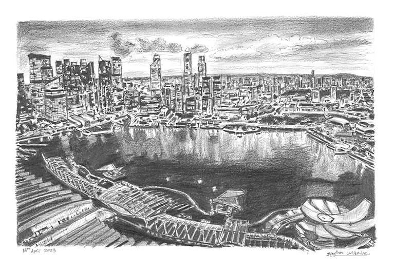Drawing of Singapore in the evening