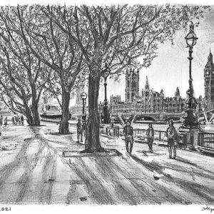 Drawing of Southbank and Houses of Parliament
