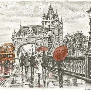 Drawing of Tower Bridge in the rain
