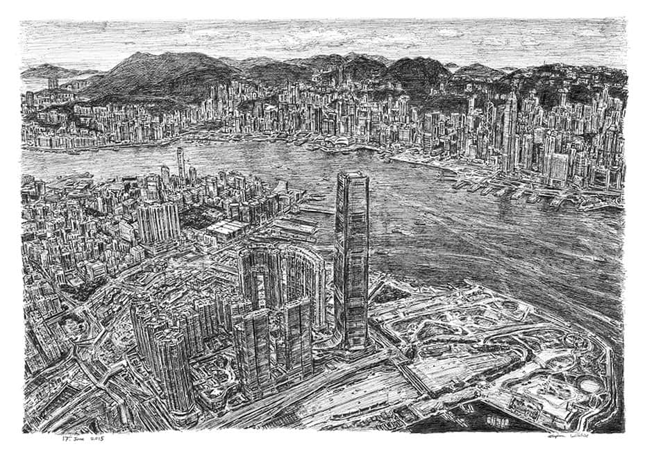 Aerial View of Hong Kong by Stephen Wiltshire
