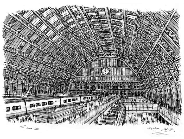 Interior of St Pancras Station by Stephen Wiltshire